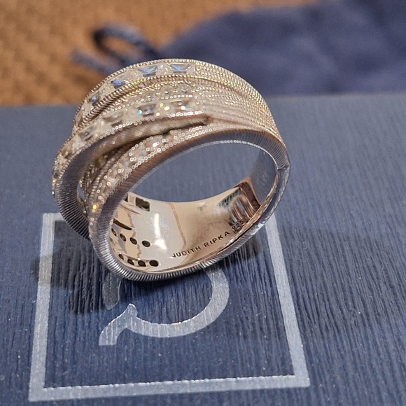 Judith Ripka 5 Band Highway Ring ✨ Sterling Silver CZ Wide Crossover Ring Sz 6 - Picture 7 of 11